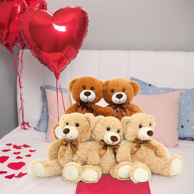 MorisMos Teddy Bears Bulk 12 Packs Stuffed Animals 14" for Baby Shower, Valentine's, Wedding Party - Light & Dark Brown