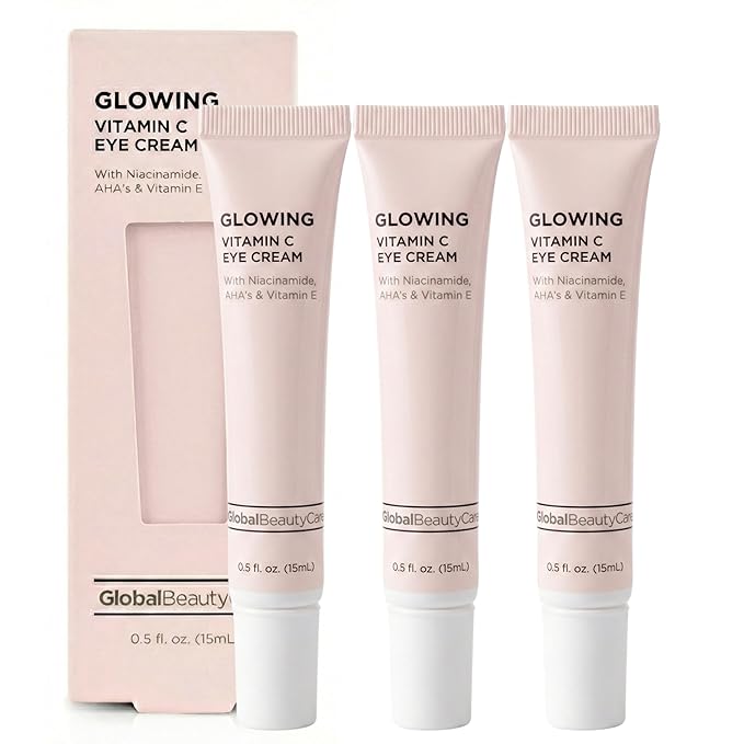 Global Beauty Care Glowing Vitamin C Eye Cream – Radiant Under Eye Treatment to Support Smooth Looking Skin with Niacinamide, AHA & Vitamin E, Antioxidant Care for Dark Circles, 0.5 fl oz (Pack of 3)