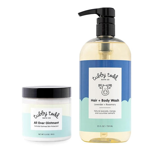 TUBBY TODD's Baby Body Wash & All Over Ointment Eczema Set - Gentle, Hypoallergenic Skincare for Newborns & Toddlers - 25oz, Lavender Rosemary