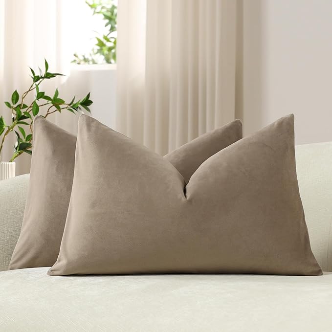 Lumbar Pillow Covers 12x20 Taupe: Pack of 2 Cozy Soft Velvet Rectangular Modern Luxury Decorative Throw Pillow Cases for Sofa Couch Living Room Bed Home Decor