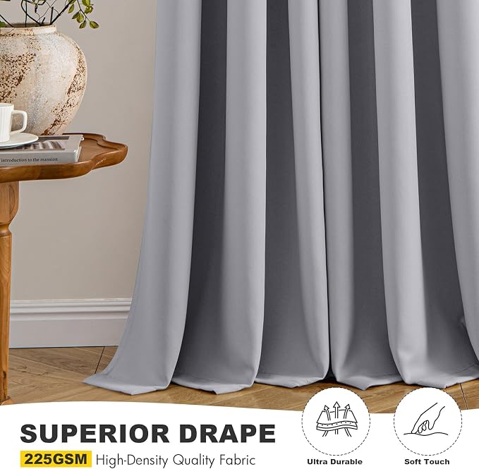 MIULEE Blackout Curtains for Bedroom 2 Panels 40 x 84 Inch Long Light Grey | Thermal Insulated, Living Room Darkening Grommet Drapes, Noise Reducing, Light Blocking Window Treatments