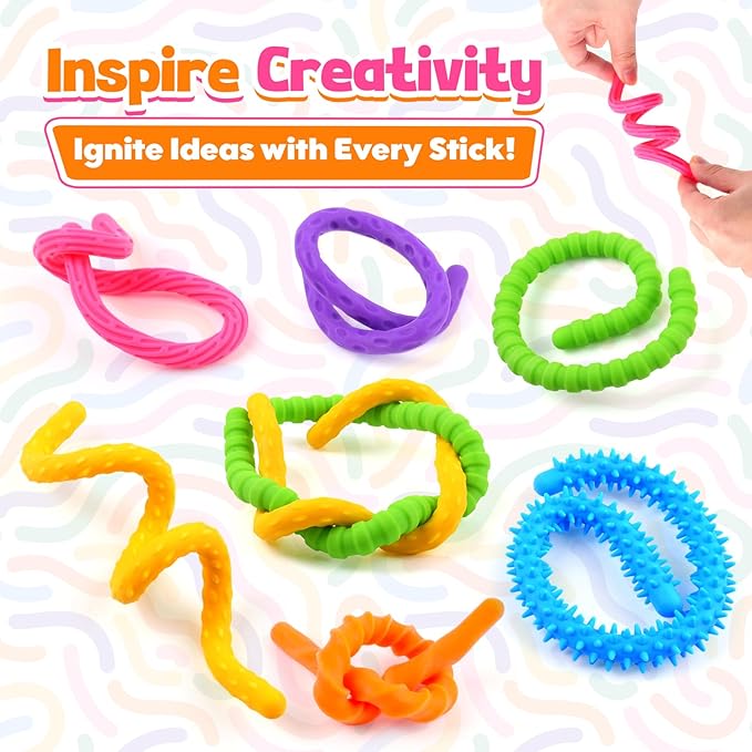 Fidget Toys Sensory Stick: Textured Silicone Sensory Toys for Kids 6 Pack, Stress Fidgets for Anxiety Relief Calming, Autism Classroom Must Haves, Stocking Stuffers for Teen Girls Boys Kids