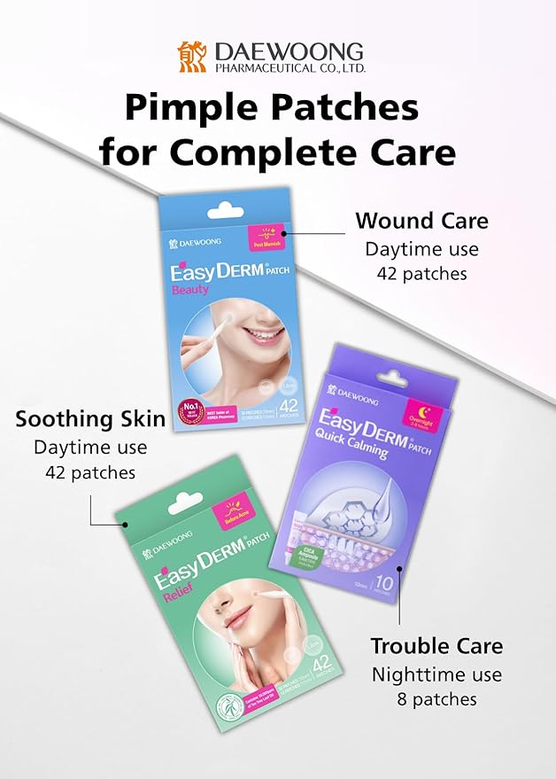 EasyDerm Relief Invisible Patch(42 counts) I Contains 10,000ppm of Tea Tree Oil, Pimple Patch, Ultra-slim 0.1mm, Waterpoof, Korean Pimple Patches Travel Essentials, Mother's day gift