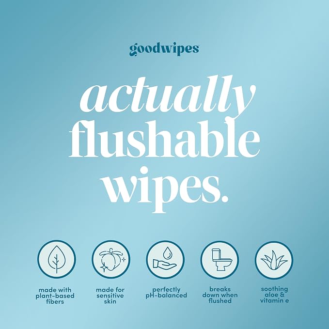 goodwipes Flushable Wipes for Women - Unscented Individually Wrapped Butt Wipes for Travel, Mini Purse & Festival Essentials, pH Balanced for Sensitive Skin - Fragrance-Free, 32 Count (1 Pack)