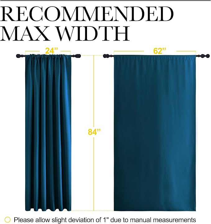 NICETOWN 2 Panels Blackout Curtains, Rod Pocket Thermal Insulated Drapes 84 inches Long, Easy-Care Modern Home Decoration Sunshades for Guest Room, Living Room, Office, 62 x 84 Inch, Moroccan Blue