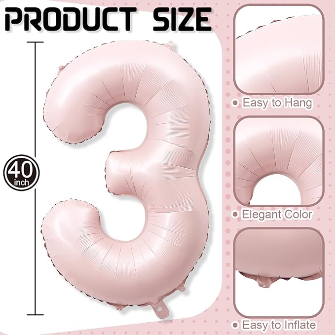 13th Birthday Balloons for Girls, 40'' Foil Self Inflating Dusty Light Baby Pink Number 13 Balloon, Blush Pastel Pink Large Helium 13 Balloon Number for Birthday Party Decor Anniversary Decorations