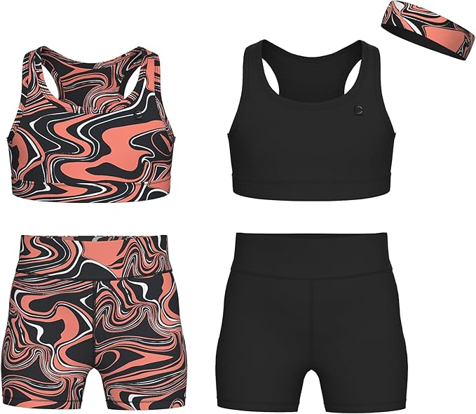 Girls Clothing Athletic Sets Sleeveless Crop Tank Tops & Bike Shorts Cheer, Gymnastics, Volleyball Size 3-16 (5 Pcs)