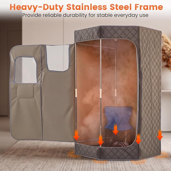 Giantex 3L Portable Steam Sauna, Fast-Heat Large Pentagon Sauna Box for Home, 9-Level Remote Control, 99-Min Timer, Folding Chair, Foot Roller, Mat, 35.5" x 35.5" x 71" Sauna Tent (Gray)