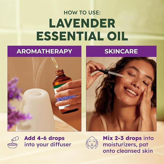 Lavender Essential Oils, Natural Lavender Oil with Dropper for Diffuser, Hair Care, Face, Skin Care, Aromatherapy, Scalp and Body Massage, Soap and Candle Making, Long Lasting Scents,Easy Use 3.53oz