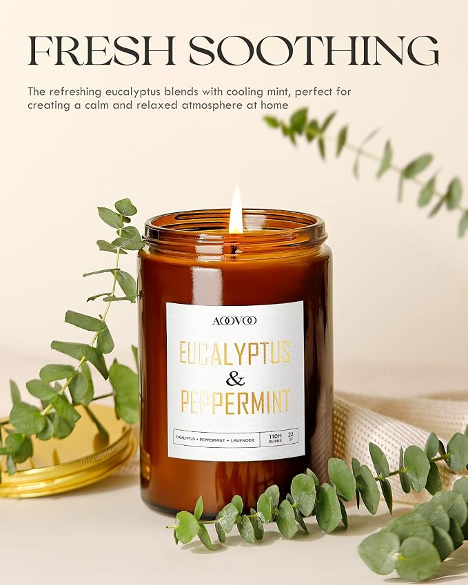 AOOVOO Eucalyptus Mint Candle - Large Scented Soy Wax Aromatherapy Candle, 22oz