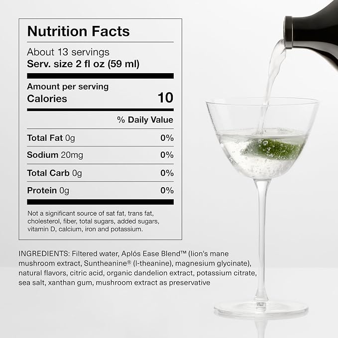Aplós Ease Non Alcoholic Drink - Lion's Mane-Infused Calming Beverage Formulated to Relax and Unwind, Zero Sugar Beverage - 750ml