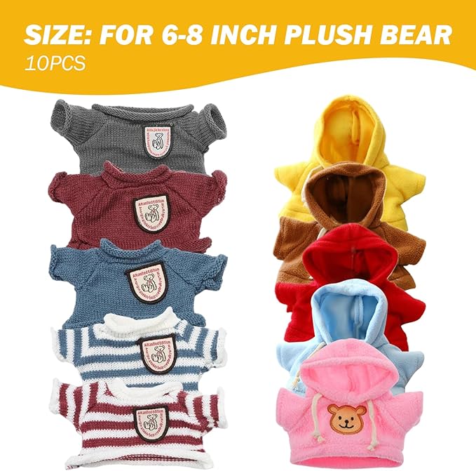 Stuffed Animal Clothes, 10PCS Bear Clothes, Bear Clothes Outfit, Doll Clothes Bear Hoodie Sweater, Funny DIY Clothes for Stuffed Animals