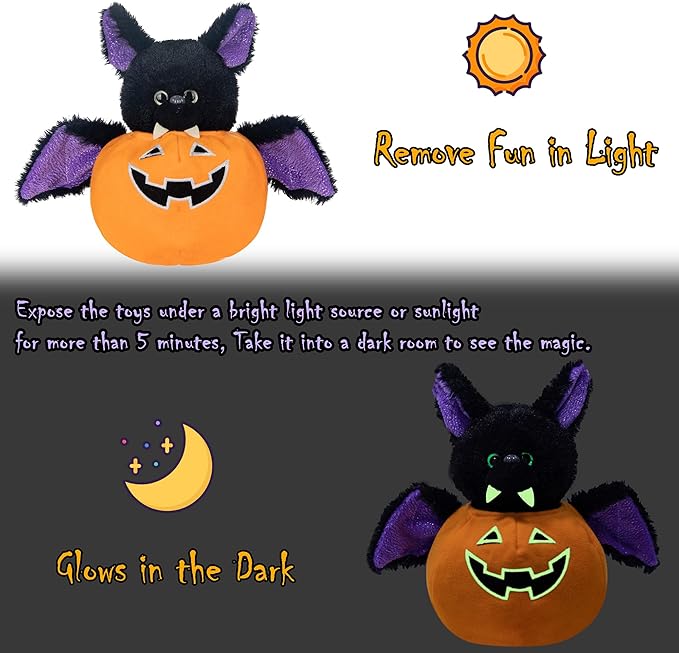 My OLi Plush Pumpkin Stuffed Bat Toy Glow in The Dark Detachable Bat Plush with Cute Pumpkin for Kids Babies & Toddlers Fun & Spooky Decorations