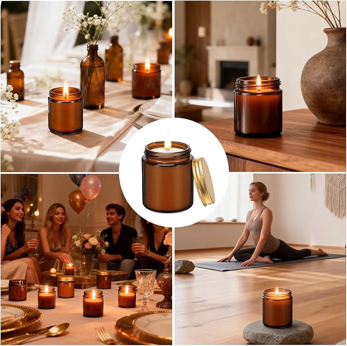 24 Pack 6 oz Mahogany & Teakwood Scented Soy Candles, Bulk Glass Jar Aromatherapy Candles, Long Lasting Soy Wax Candles for Home, Wedding, Party & Stress Relief