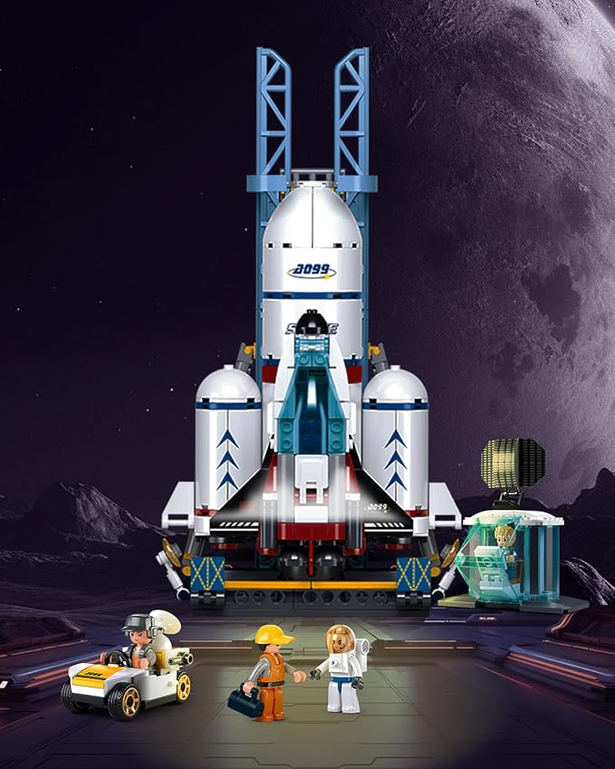 City Space Launch Center Building Set, Rocket Launchpad Building Kit with 4 Astronaut Minifigures for STEM Role-Play, Gift Toys for Boys 6-12, Compatible with Lego Space, 424 PCS