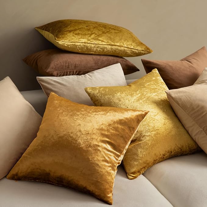 MIULEE Velvet Throw Pillow Covers 20x20 Inch Pack of 2 Golden | Soft Solid Decorative Pillow Covers, Modern Luxury Home Decor, for Couch Chair Sofa Bedroom Livingroom