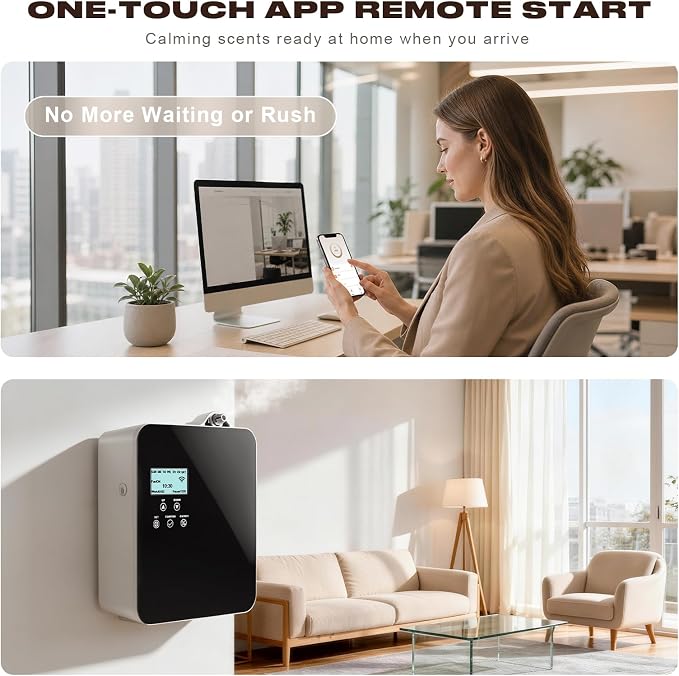 Smart Scent Diffuser HVAC Systems - 3500 Sq.Ft Whole-Home Coverage for Hotel & Home Aroma, 300mL Waterless Cold Air Oil Diffuser with App & Touchscreen Control (White)