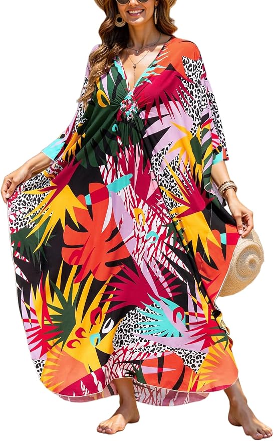 Mumu Dresses for Women Plus Size, Bohemian Kaftan Beach Cover Up Long Maxi Nightgown Soft Loungewear