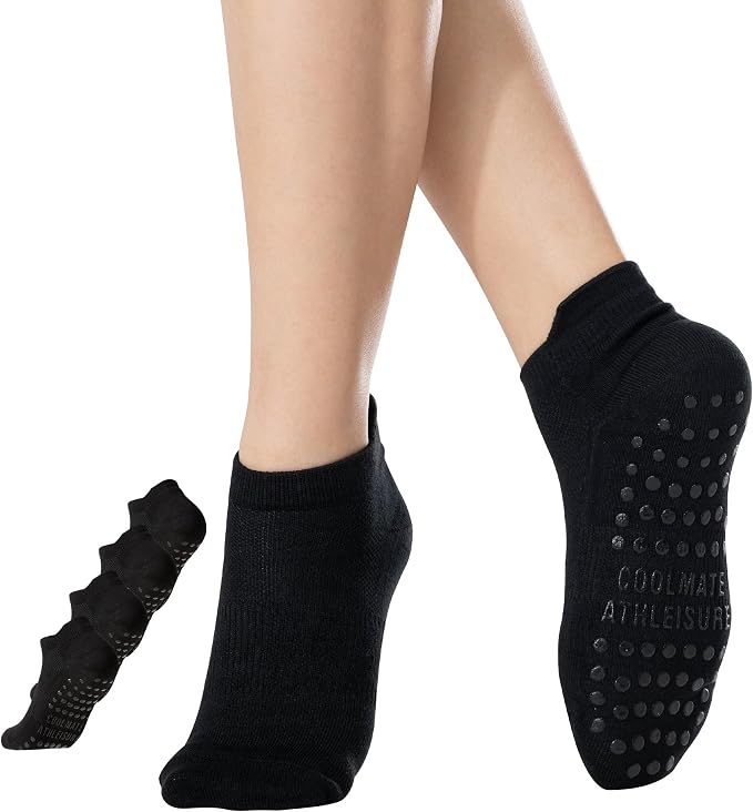 COOLMATE Pilates Socks with Grips for Women, Yoga Socks, Crew Non Slip Women for Barre, Pilates Gifts for Women