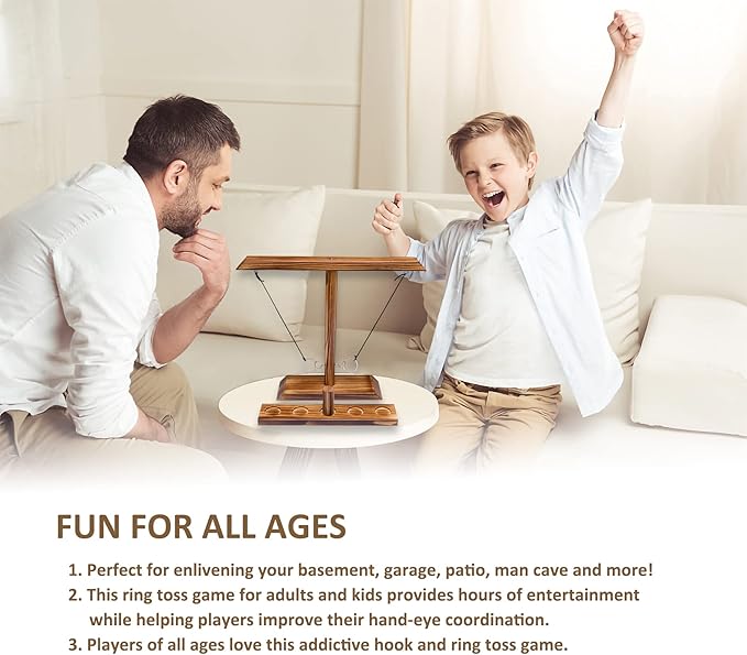 Ring Toss Games for Adults, Indoor Outdoor Yard Games, Patio Decor, Wooden Hook and Ring Game for Bars, Home, Party