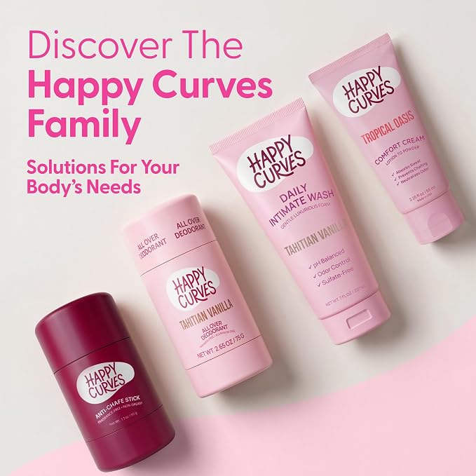 HAPPY CURVES All Over Whole Body Deodorant for Women - Aluminum-Free - Invisible All Day Layer of Full Body Protection for Long Lasting Odor Control, Sensitive Skin, & Private Parts - Tahitian Vanilla