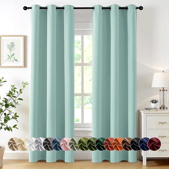 MIULEE Blackout Curtains for Bedroom 2 Panels 40 x 72 Inch Long Aqua | Thermal Insulated, Living Room Darkening Grommet Drapes, Noise Reducing, Light Blocking Window Treatments
