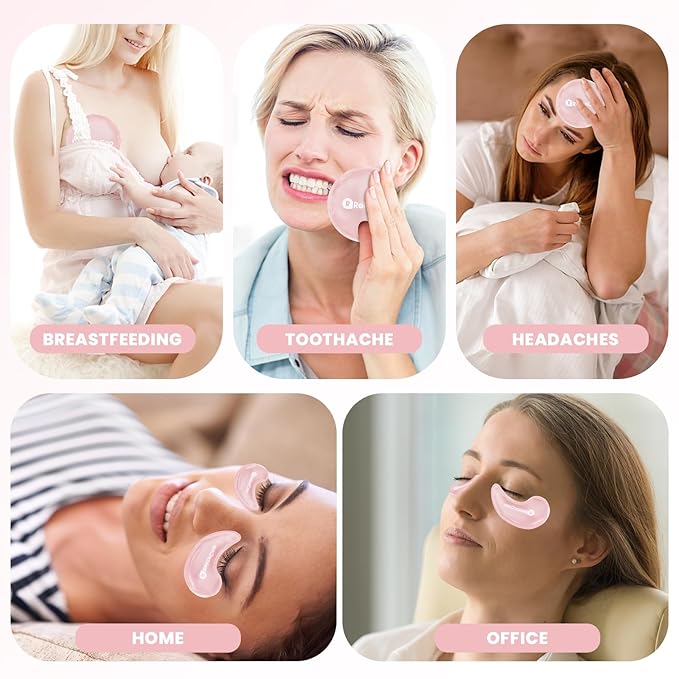 RelaxCoo Ice Face Eye Mask for Dark Circles and Puffiness Cold Warm Compress, Gel Cold Cooling Face Mask Package for Women and Men, Migraines, Headache, Stress and Relaxation, Pink