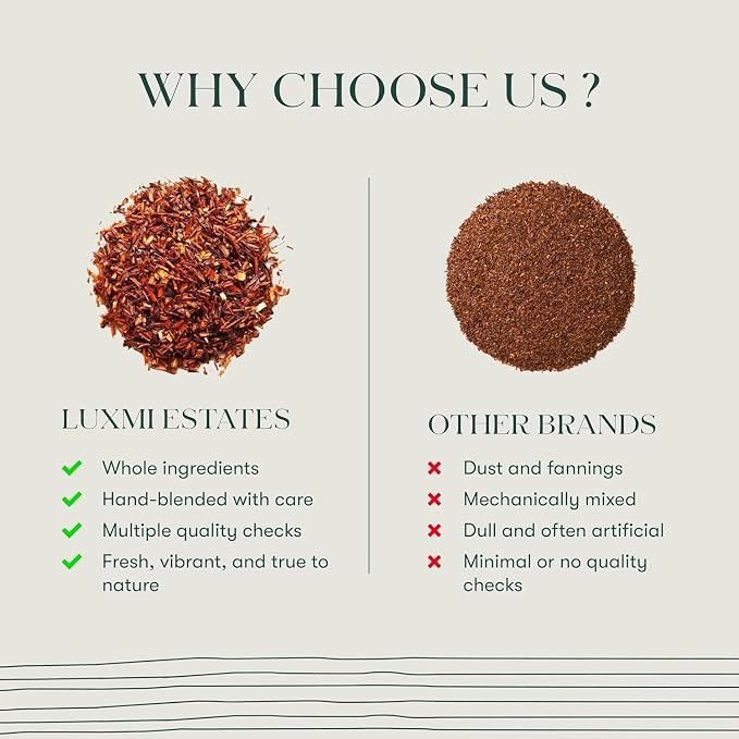 Luxmi Estates Rooibos Chai Herbal Tea, 50 Biodegradable Tea Bags (100g, 3.53oz, 50 Cups) | South African Rooibos with Indian Chai Spices - Cardamom, Cinnamon, Ginger & Cloves | Chai Bulk Pack, Caffeine Free, Vegan