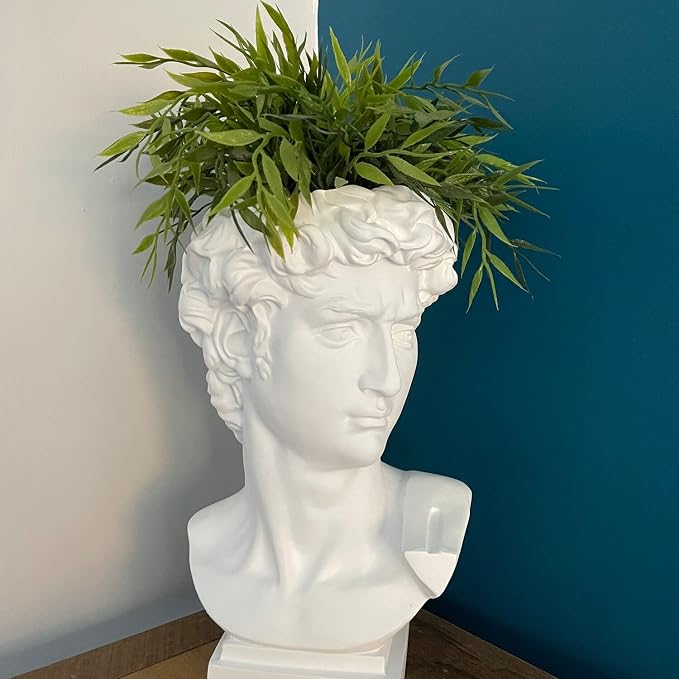 Hosrnovo Greek Statue, 10Inch Large David Head Vase | Planter for Garden and Home Roman Style Vintage White Flowers Bowl Creative Housewarming Gift