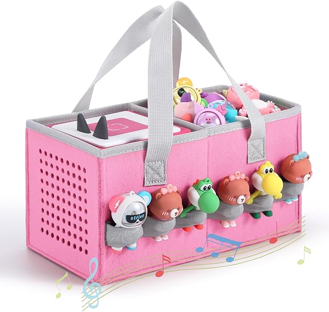 Carrying case for Toniebox Audio Player and Figurines Starter Set,Felt Organizer Bag,Travel for toniebox 2 Earphone and charger accessories portable bag (Pink)