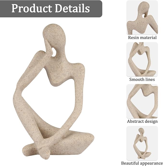 Sandstone Resin Thinker Statue Style Abstract Sculpture, Sandstone, Left | Small Statue Collectible Figurines, Modern Aesthetic Ornament for Home Office Bookshelf Desktop Coffee Table Decor
