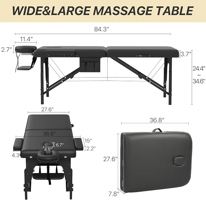 KCC Memory Foam Massage Table Premium Portable Foldable Massage Bed Height Adjustable, 84 Inches Long 28 Inchs Wide Home Salon Spa Bed Tattoo Table with Accessories &Carrying Case, Easy Set Up