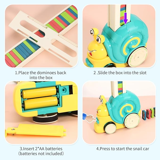 180pcs Montessori Learning Automatic Dominos Train Set Toys for Kids,Snail Domino Games Birthday Gift