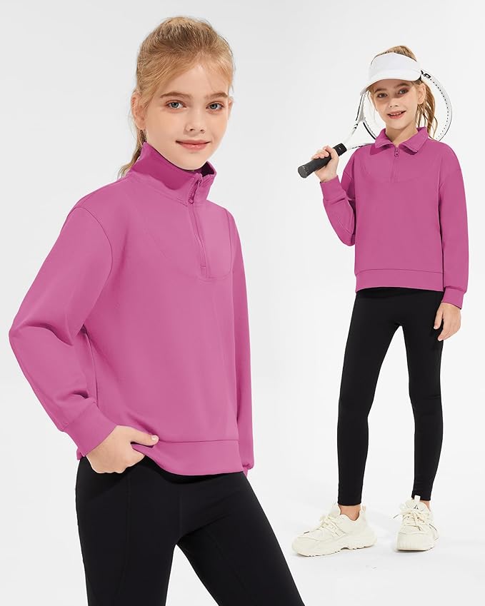 Girls Quarter Zip Sweatshirt Long Sleeve Pullover Tops Kids Casual Spring Outfits for Teen Girls, 5-14 Years