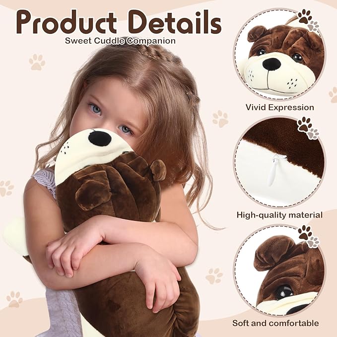 23.6" Huggable Dog Plush, Cute Stuffed Animal, Soft Adorable Cuddle Companion for Kids, Christmas Birthday Plush Pillow Gift for Boys and Girls