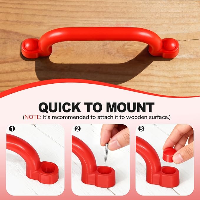 TOPNEW 4Pcs Kids Playground Safety Handles -Swing Set & Climbing Frame Hand Grips, Multi-Color Plastic Grab Bars for Outdoor Playhouse, Jungle Gym, Climbing Frame (Red)
