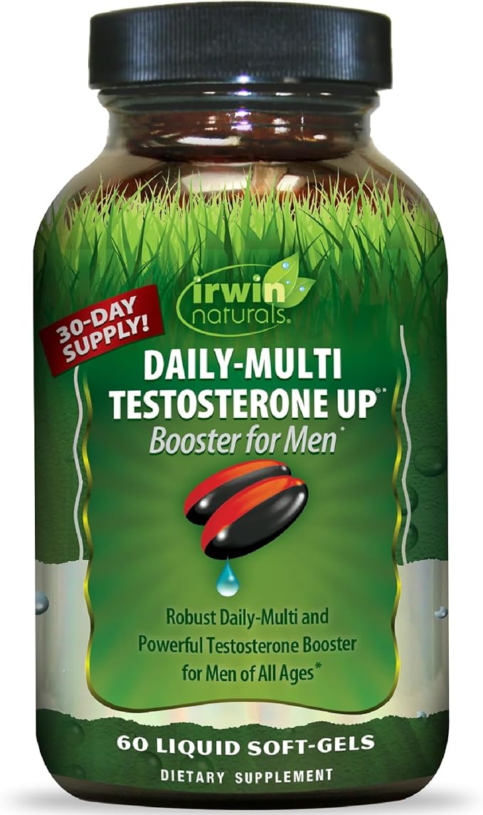 Irwin Naturals Daily-Multi Testosterone UP Booster for Men | Daily Multivitamin + Test Support* | KSM-66 Ashwagandha | Men's Wellness | 60 Liquid Soft-Gels