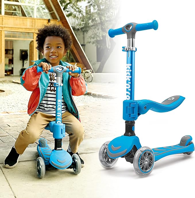 Kicknroll 3-Wheel Scooter for Kids Ages 3-12 with Light-Up Wheels, Folding Design, Adjustable Height, Extra Wide Deck (110 lbs Max)