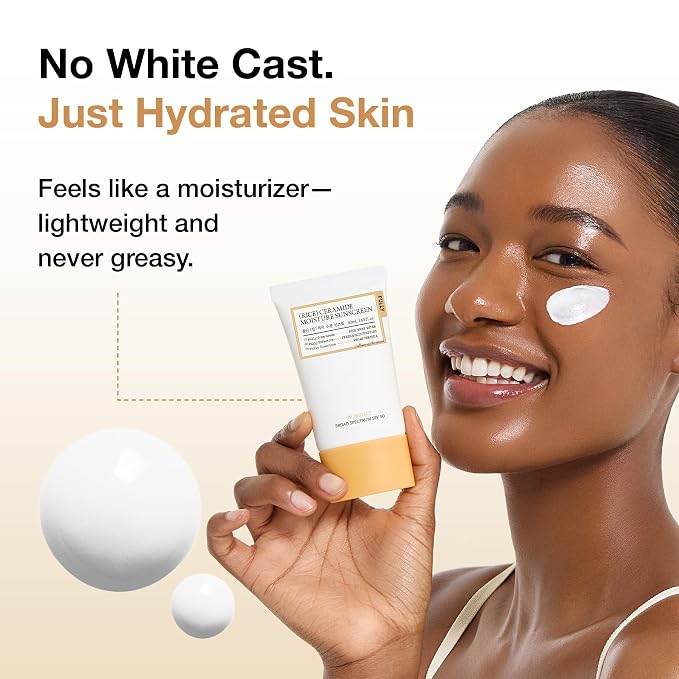 FULLY Rice Ceramide Moisture Sunscreen, SPF 50, No White Cast, 1.69 fl oz | Non-Sticky Finish, Lightweight, Korean Broad Spectrum Sunscreen for All Skin Types, Panthenol for Hydrating and Glowing