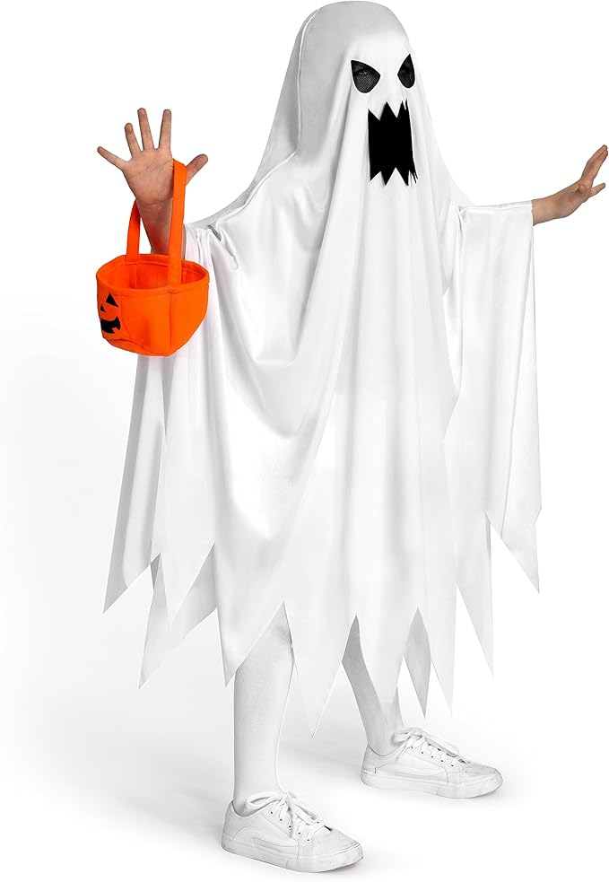Spooktacular Creations Ghost Costume for Kids with Pumpkin Basket, Scary Halloween Costume for Boys