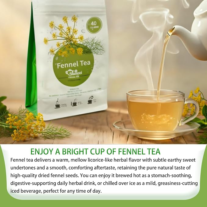 Samcci - Fennel Tea,4g×40 Teabags,100% Natural & Pure Fennel Seeds Herbal Tea - Non-GMO - Caffeine-free - Helps Improve Digestion & Immune System
