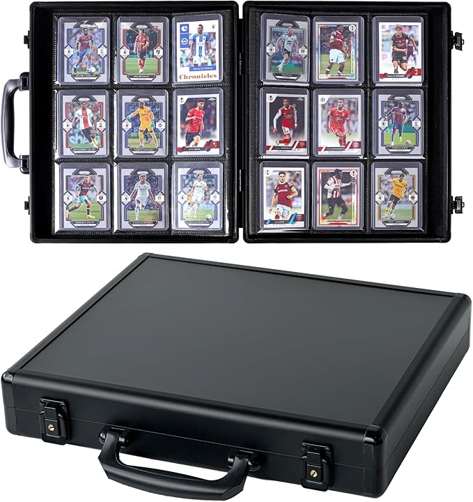 Azamou Toploader Binder for Trading Cards, Hard Cases, Holds 216 Toploaders, 9 Pocket Sleeves for 3" x 4" Cards (Black 216-Toploaders)