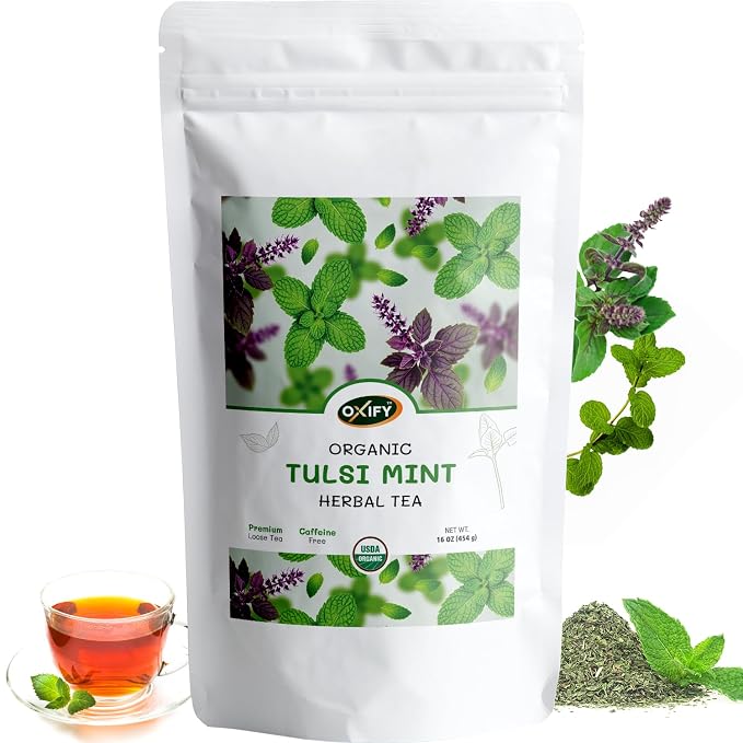 Oxify Organic Tulsi Mint Herbal Loose Tea- 16 oz (16 oz, Tulsi Mint)