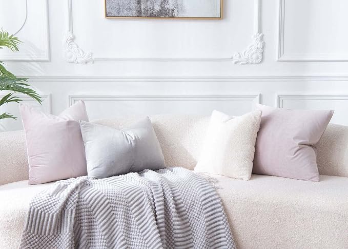 Throw Pillow Covers Set of 2 for Couch Velvet Cushion Cover 14x14,Champagne | Decorative Pillow Covers with Invisible Zipper for Couch Sofa Bed Living Room Bedroom Home Decor