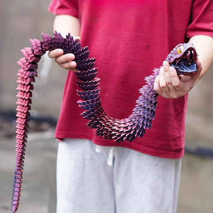 Super Large 3D Printed snake with a movable mouth,47.4inch,Flexible Realistic Articulated Animal Fidget Toys,Mystery Figurines Gifts ,Executive Desk Décor and Festival Collectible (colorfulB 47.4inch)