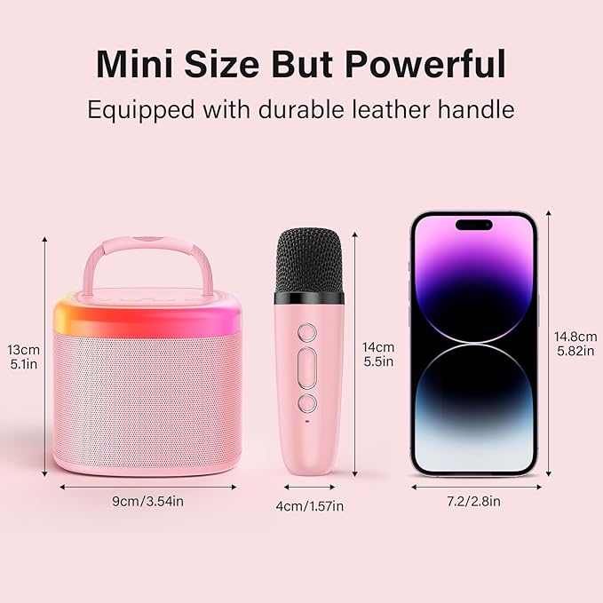 JYX Mini Karaoke Machine for Kids, Portable Bluetooth Karaoke Speaker Unpowered Cabinets with 1 Wireless Microphones and Party Lights and Adults, Birthday Gifts for Girls Boys Family Home Party(Pink)
