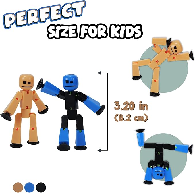 Zing Stikbot Family Pack, Set of 6 Stikbot Collectable Action Figures, Includes 2 Stikbots, 2 Junior Stikbots, 1 Dog, and 1 Cat, Stop Motion Animation - in Eco-Friendly Packaging, Age 4+