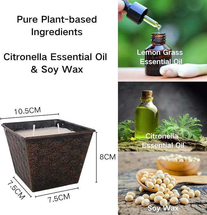 Citronella Candles Outdoor,Lemongrass Scented Candle Outside for Patio,Jar Candle Aromatherapy Gift Set,Long Lasting Camping Candle 2 Wicks,Soy Wax Candle Buckets,Garden Candles Pack of 2