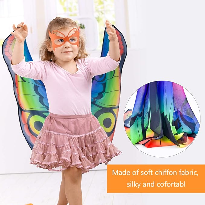 Coopay 9 Pieces Kids Butterfly Costume Fairy Butterfly Wings Masquerade Masks Halloween Girls Dress Up Pretend Play