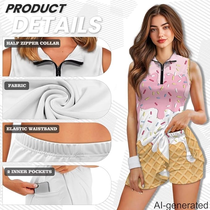 Golf Dress Tennis Dresses for Women with Built in Shorts and Pockets Sleeveless Athletic Dress Workout Dress